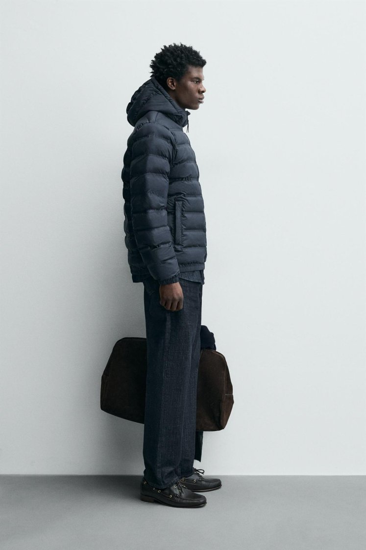 Zara Technical Water-Repellent Puffer — Navy