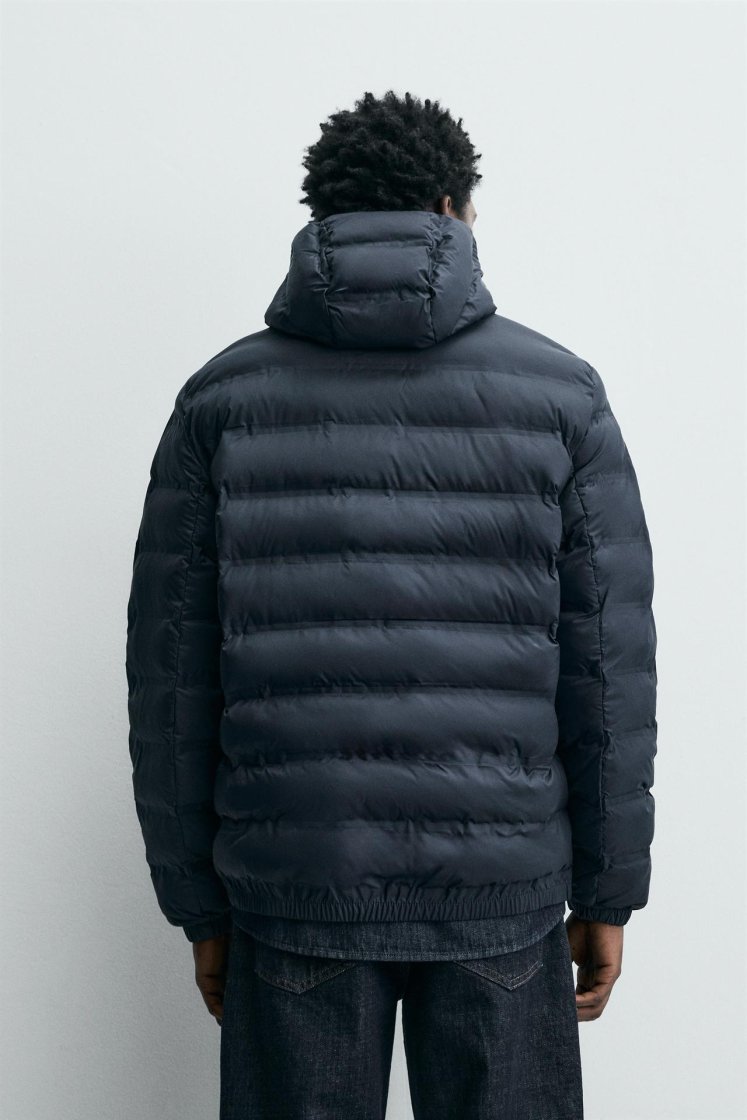 Zara Technical Water-Repellent Puffer — Navy