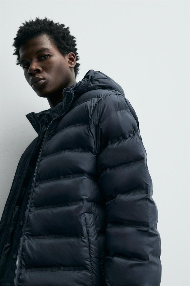 Zara Technical Water-Repellent Puffer — Navy
