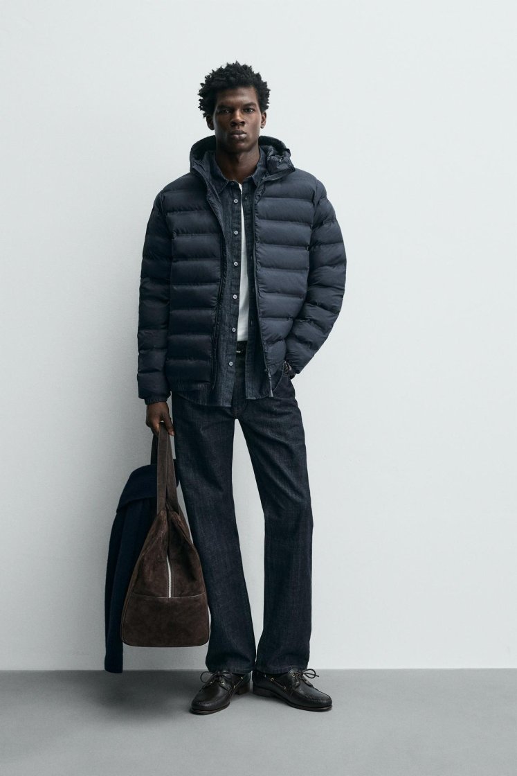 Zara Technical Water-Repellent Puffer — Navy