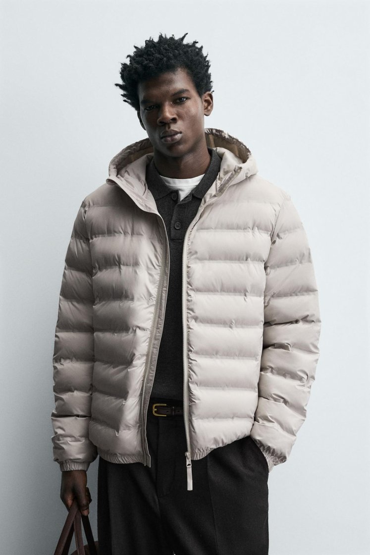 Zara Technical Water-Repellent Puffer — Sand