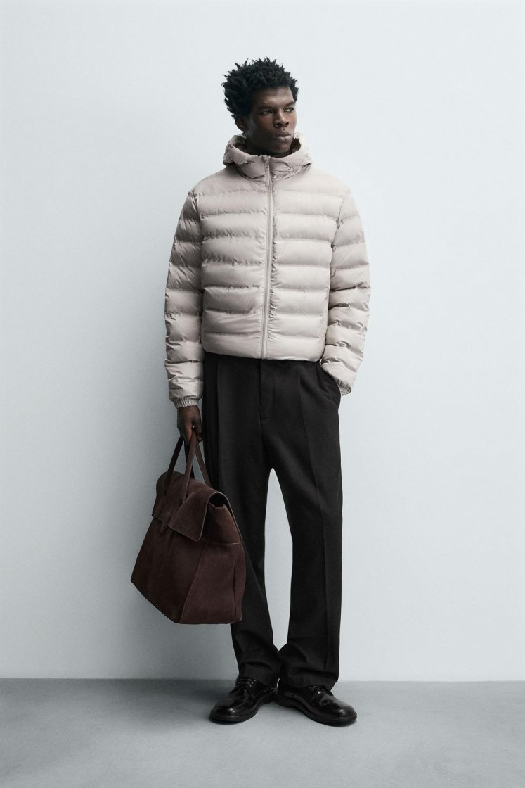 Zara Technical Water-Repellent Puffer — Sand