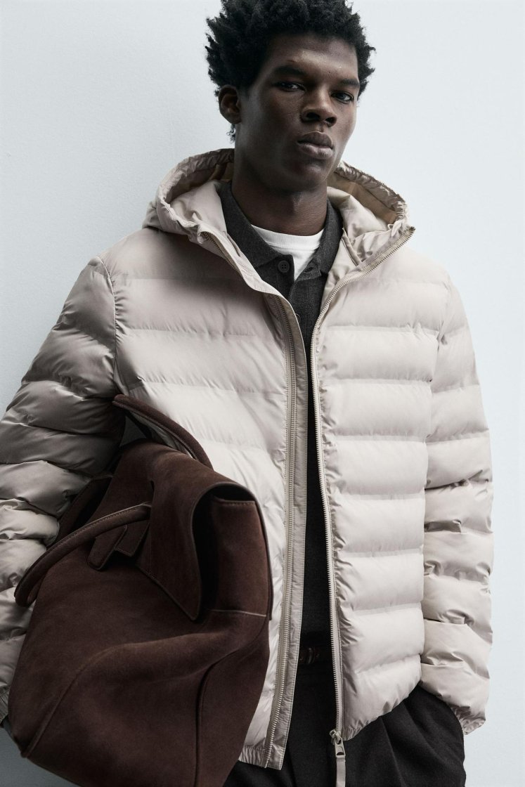 Zara Technical Water-Repellent Puffer — Sand