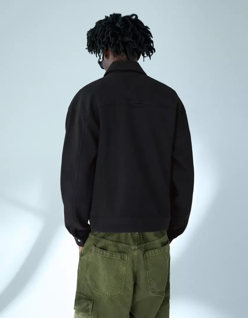 Bershka Boxy Zip Overshirt — Black