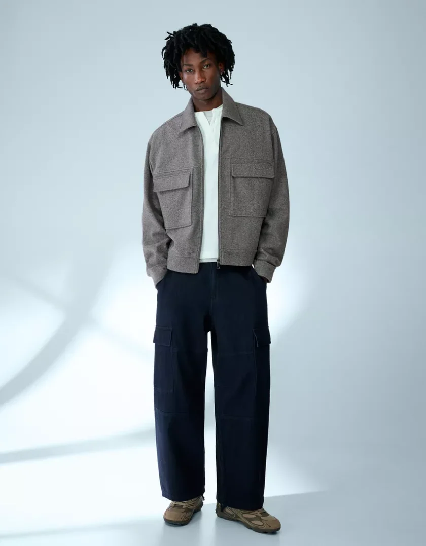 Bershka Boxy Zip Overshirt — Silver