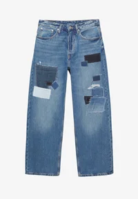 Pull&Bear Baggy Patchwork Blue Jeans — Blue