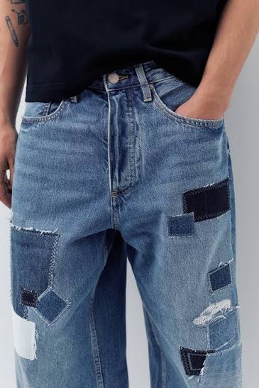 Pull&Bear Baggy Patchwork Blue Jeans — Blue