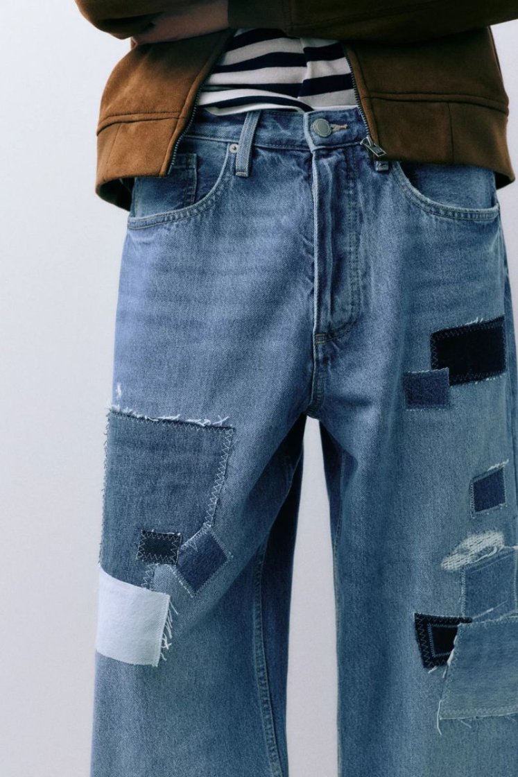 Pull&Bear Baggy Patchwork Blue Jeans — Blue