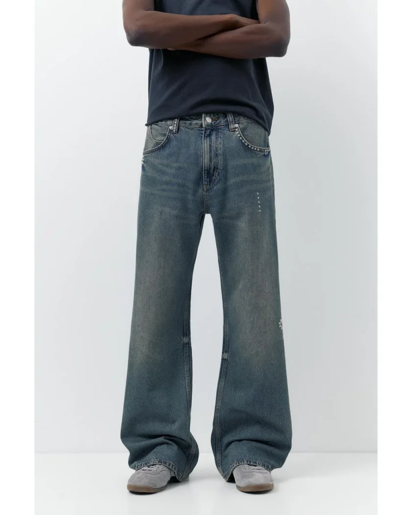 Pull&Bear Camarón Flared Grey Jeans — Blue