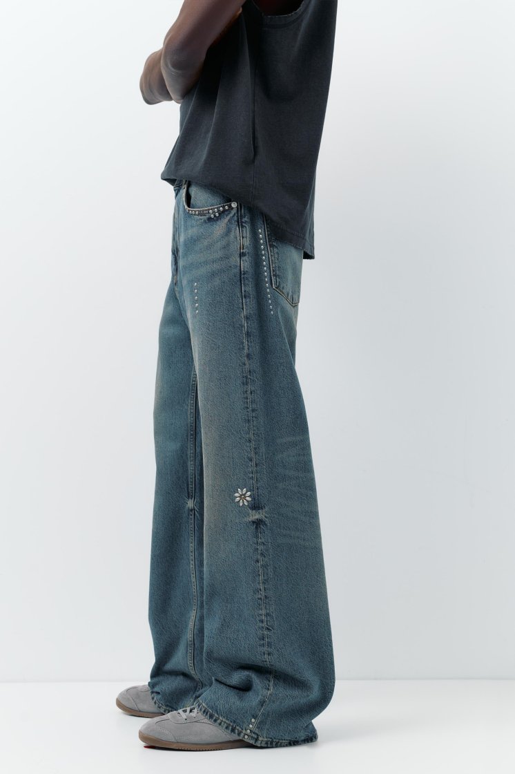 Pull&Bear Camarón Flared Grey Jeans — Blue