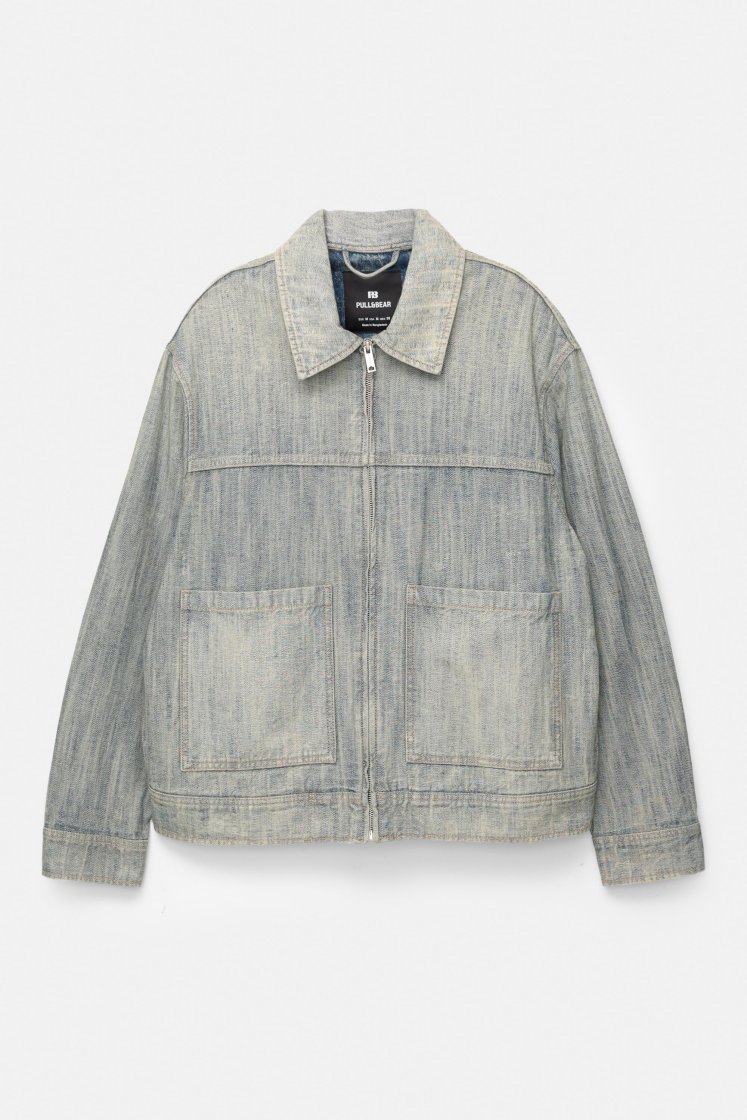 Pull&Bear Denim Zip Jacket — Sky Blue