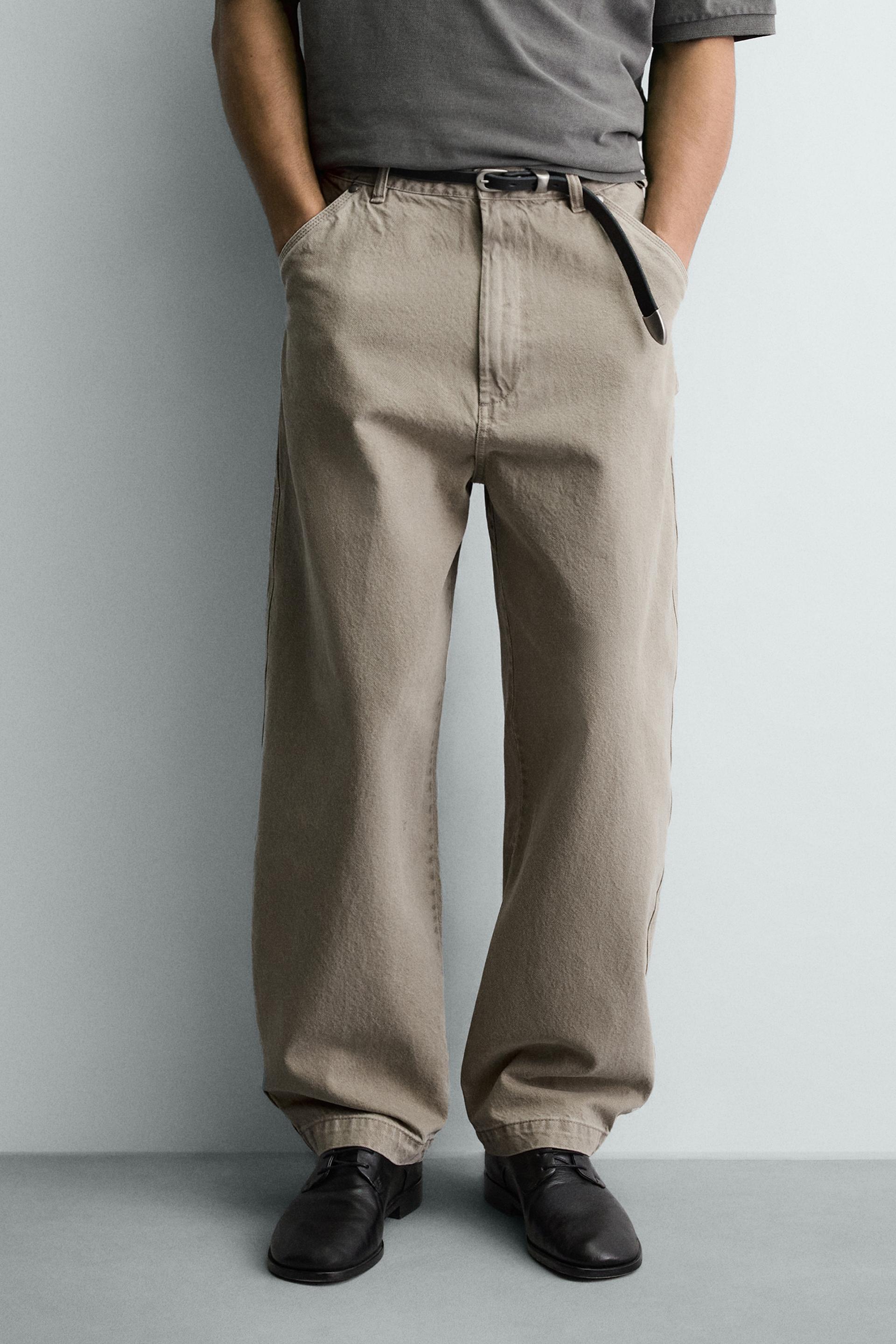 Zara BALLOON FIT WASHED TROUSERS — Sand