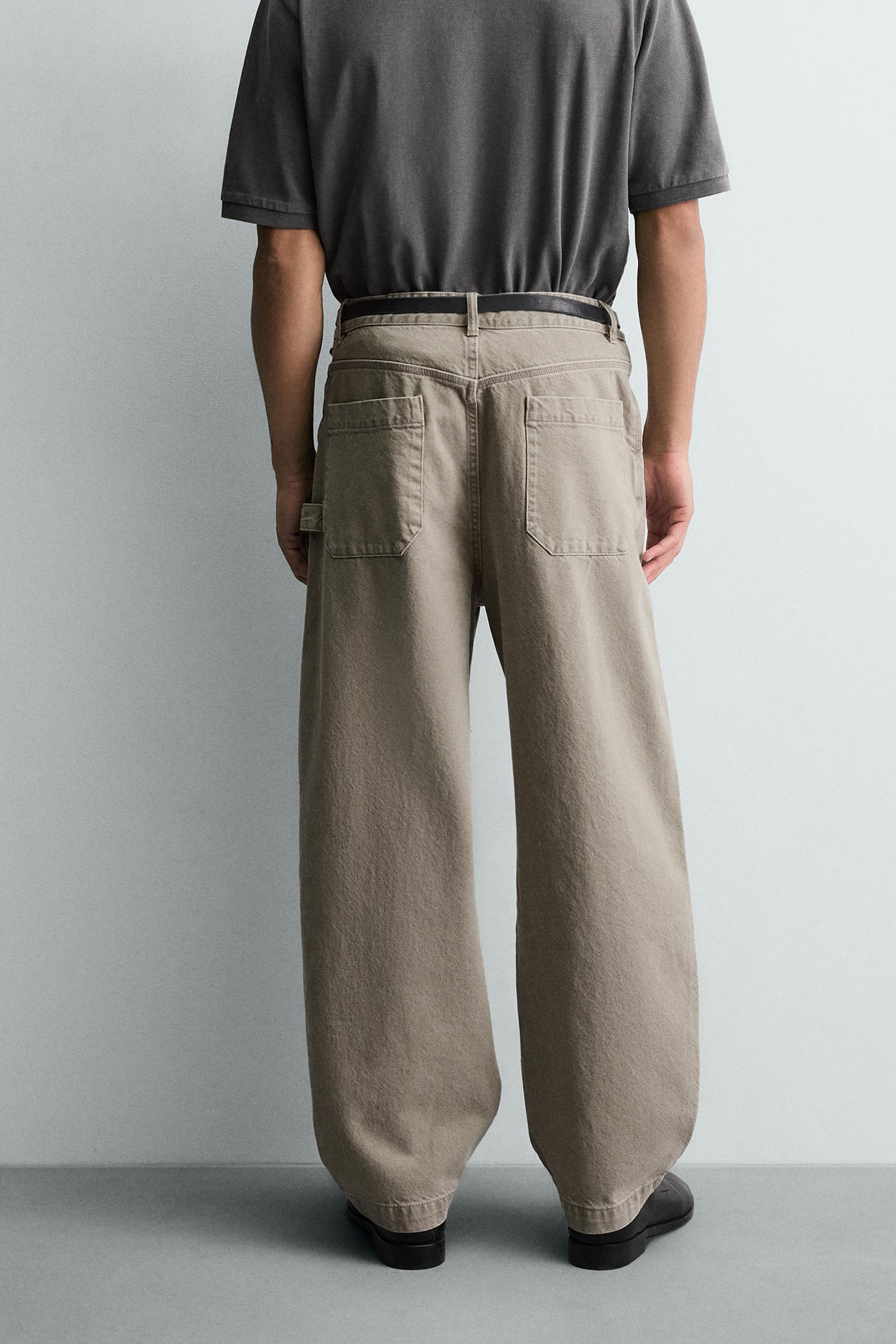 Zara BALLOON FIT WASHED TROUSERS — Sand