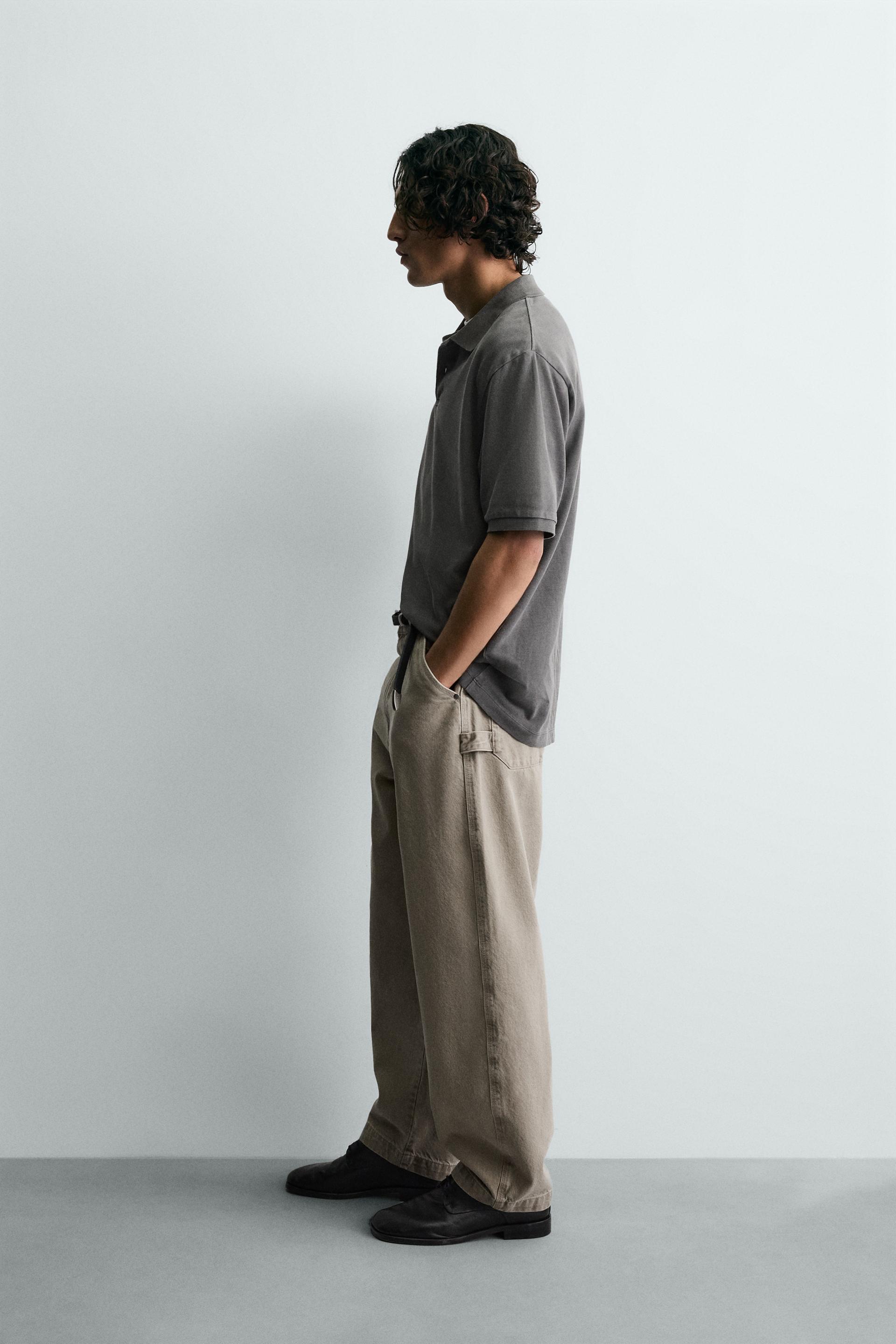 Zara BALLOON FIT WASHED TROUSERS — Sand