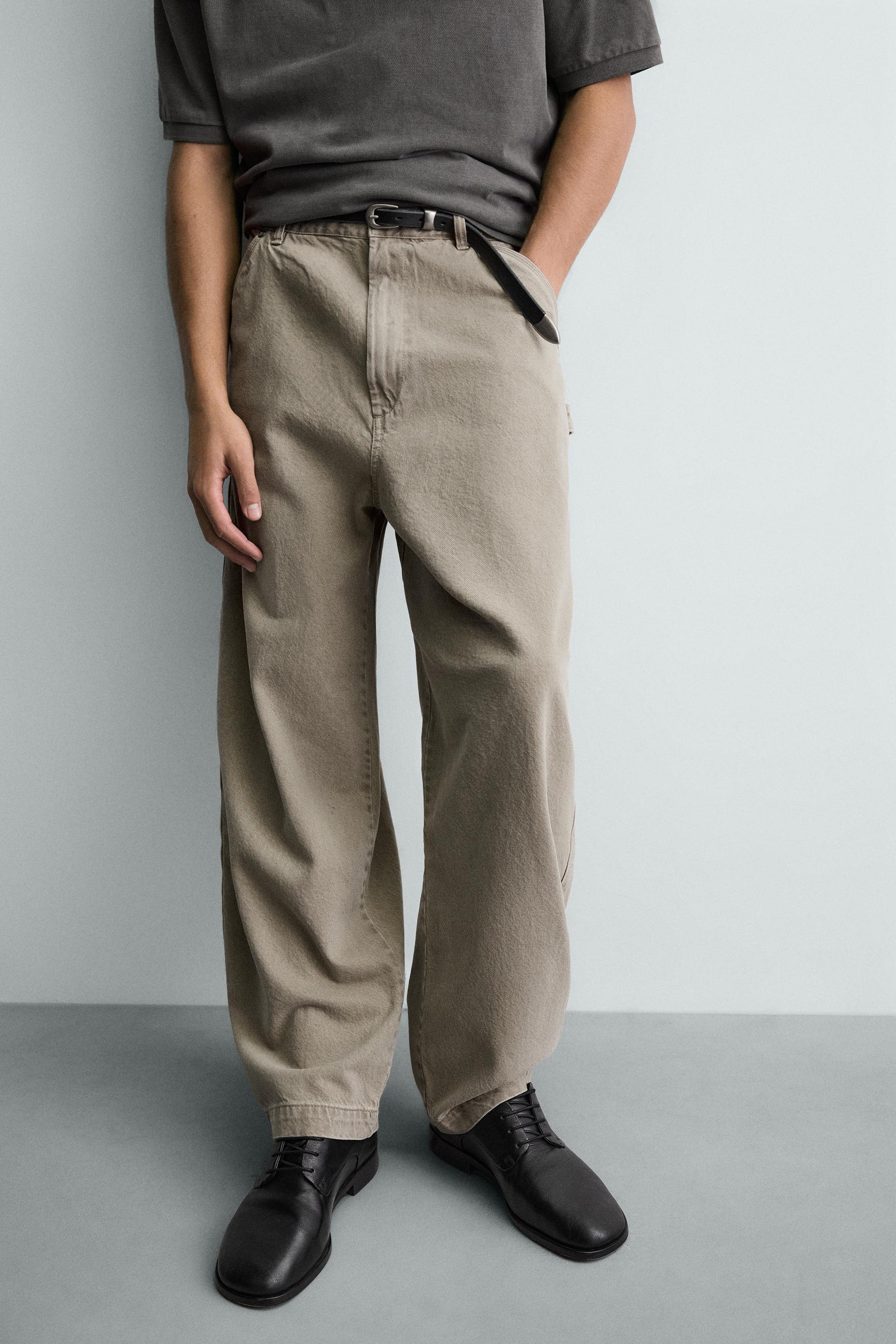Zara BALLOON FIT WASHED TROUSERS — Sand
