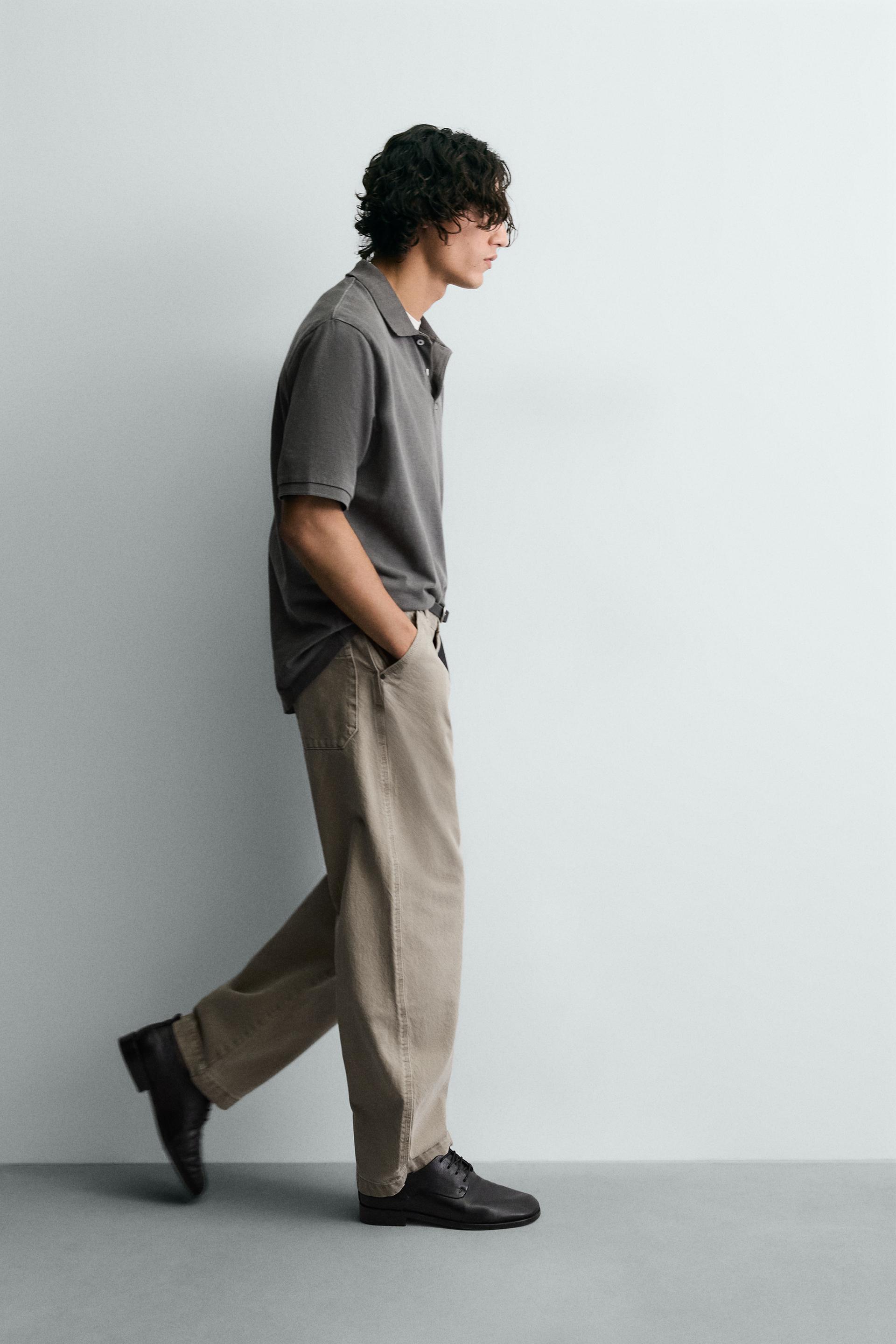 Zara BALLOON FIT WASHED TROUSERS — Sand