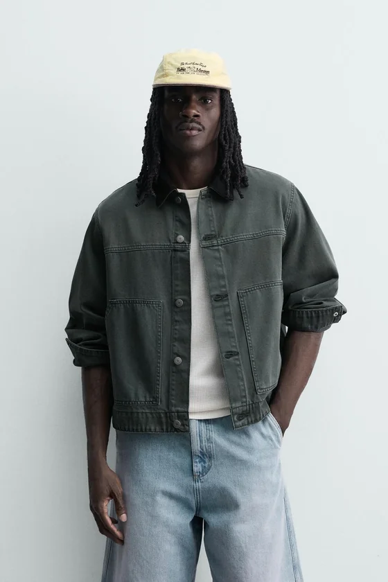 Zara Cropped Corduroy-Collar Jacket — Teal