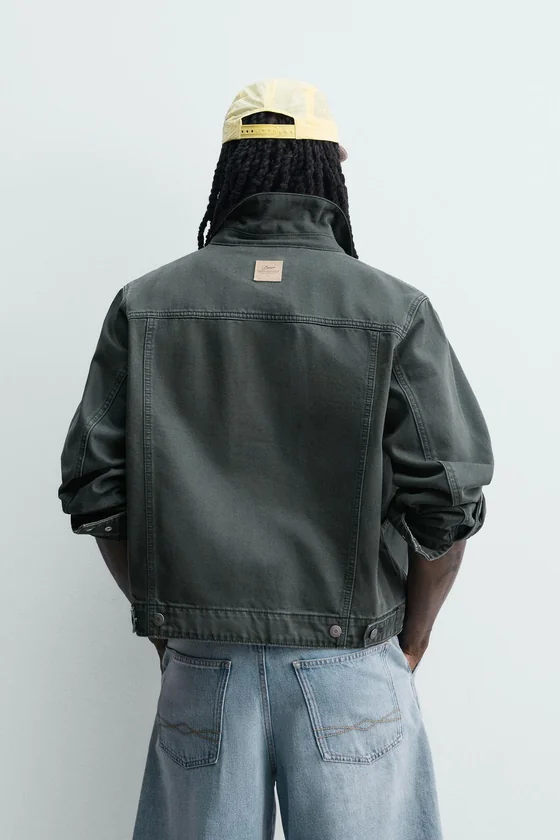 Zara Cropped Corduroy-Collar Jacket — Teal