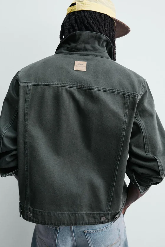 Zara Cropped Corduroy-Collar Jacket — Teal