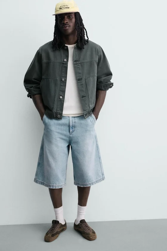 Zara Cropped Corduroy-Collar Jacket — Teal