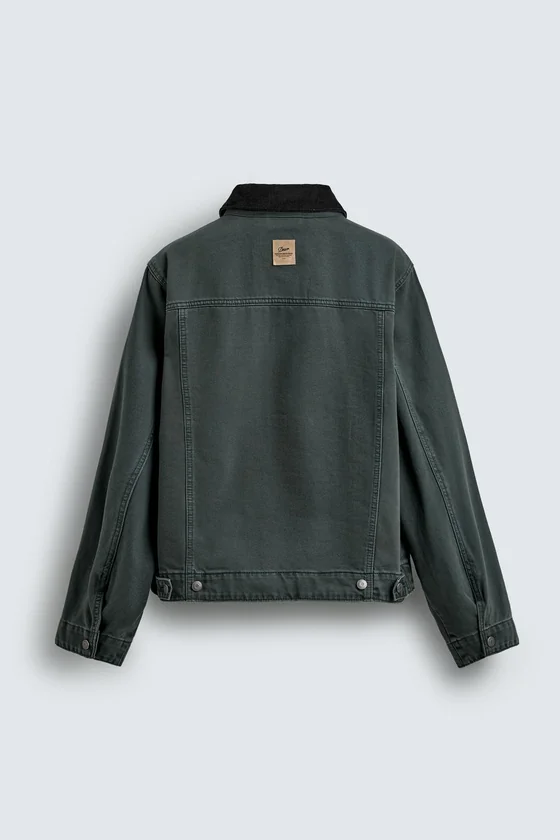 Zara Cropped Corduroy-Collar Jacket — Teal