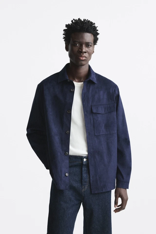 Zara Navy Corduroy Overshirt — Navy