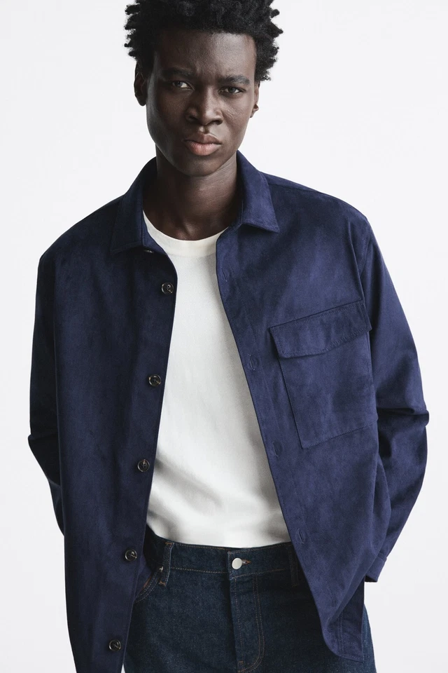 Zara Navy Corduroy Overshirt — Navy