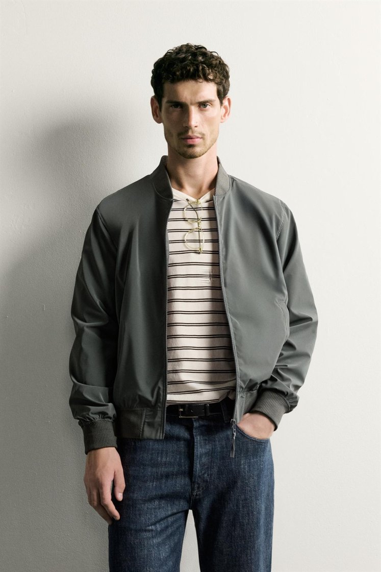 Zara Technical Bomber Jacket — Anthracite grey
