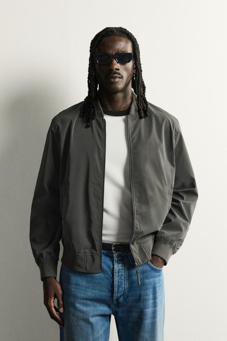Zara Technical Bomber Jacket — Grey green