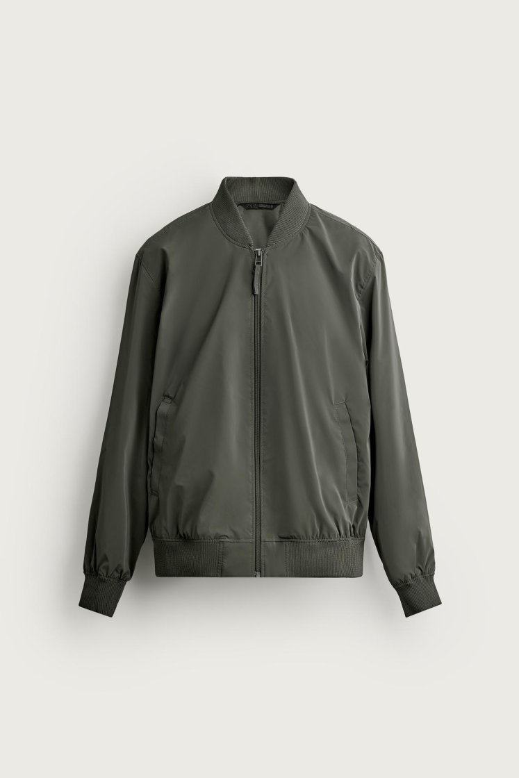 Zara Technical Bomber Jacket — Grey green