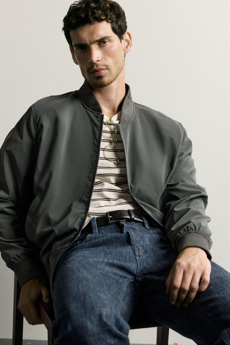 Zara Technical Bomber Jacket — Anthracite grey