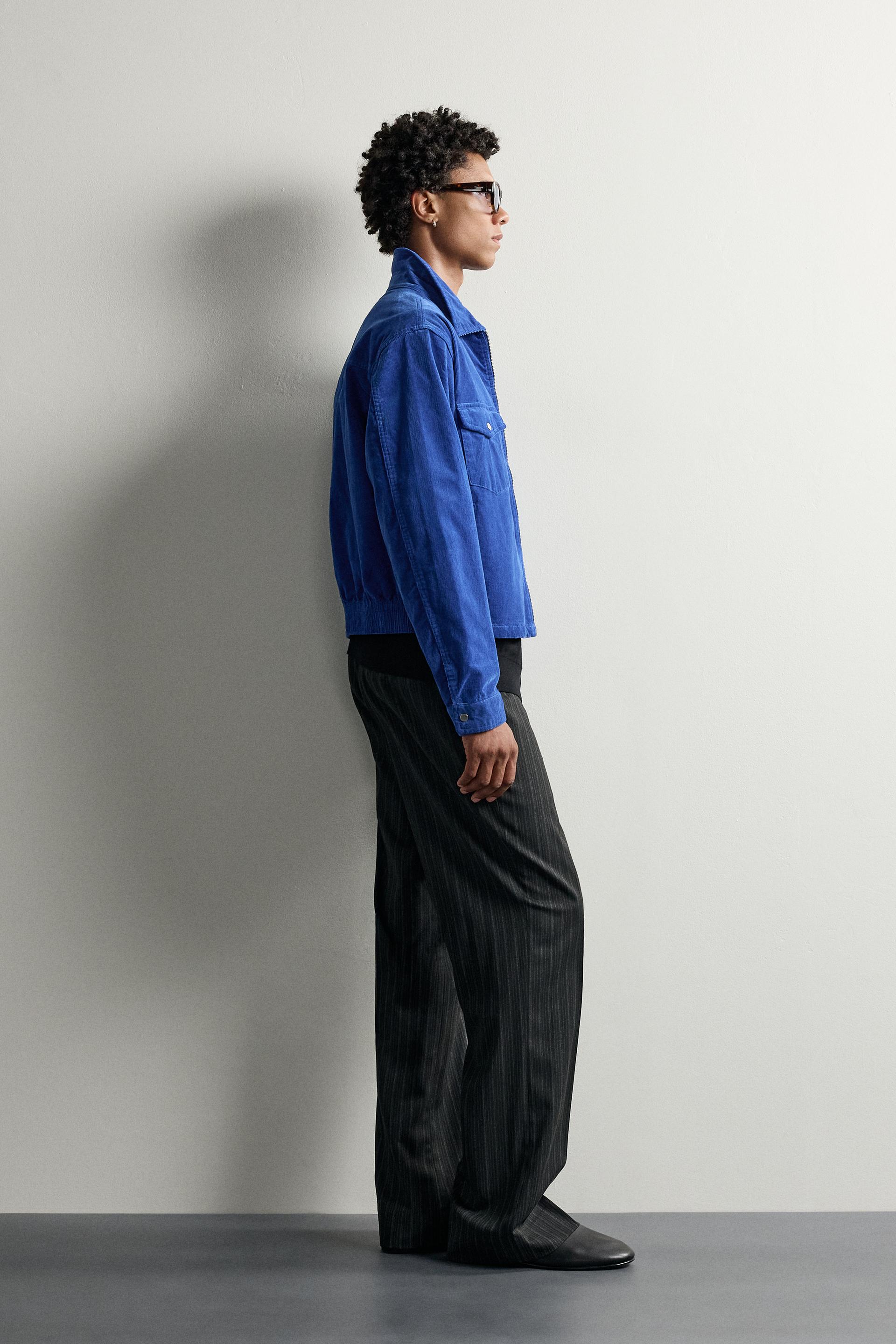 Zara Washed Corduroy Zip Overshirt — Cornflower blue
