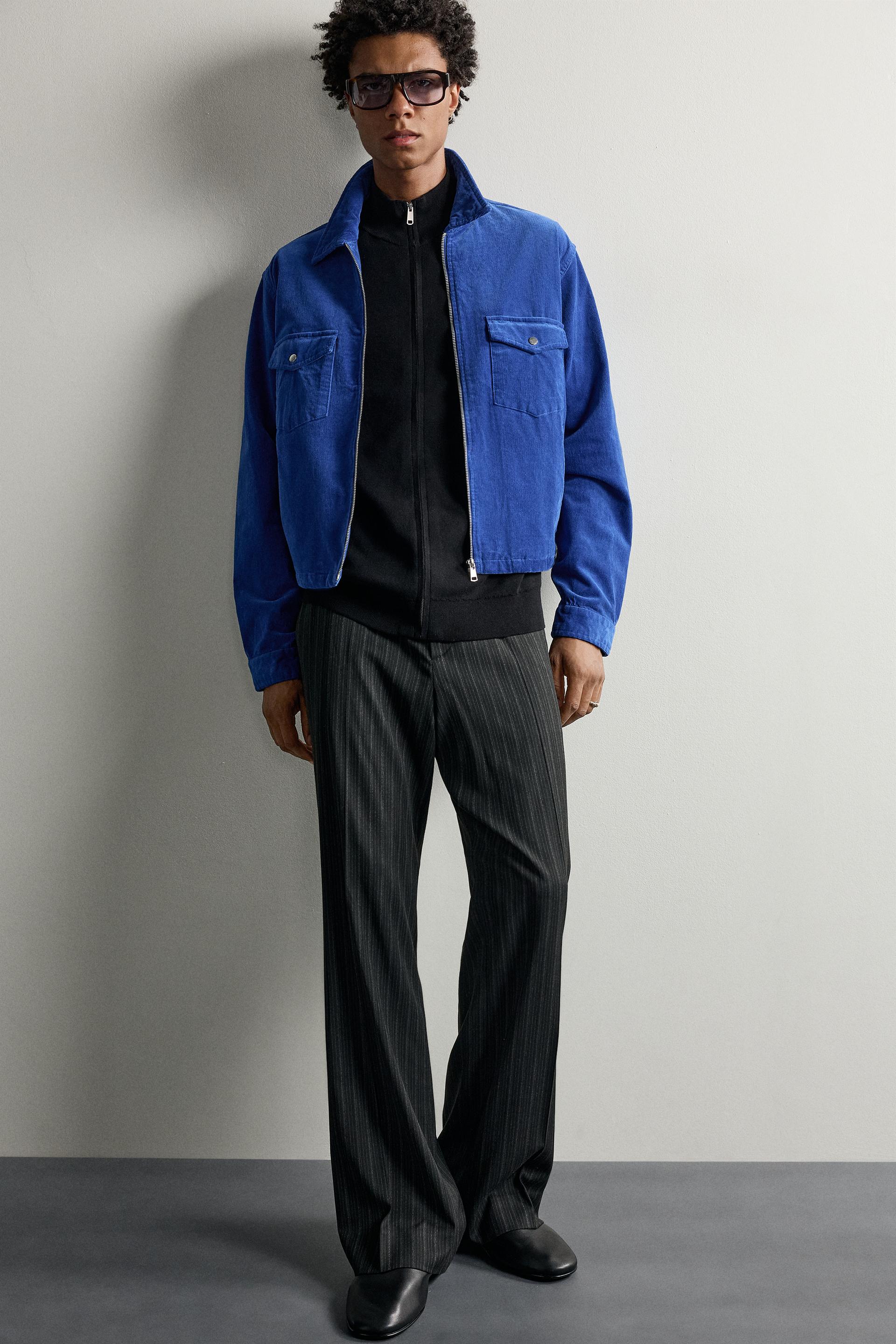 Zara Washed Corduroy Zip Overshirt — Cornflower blue