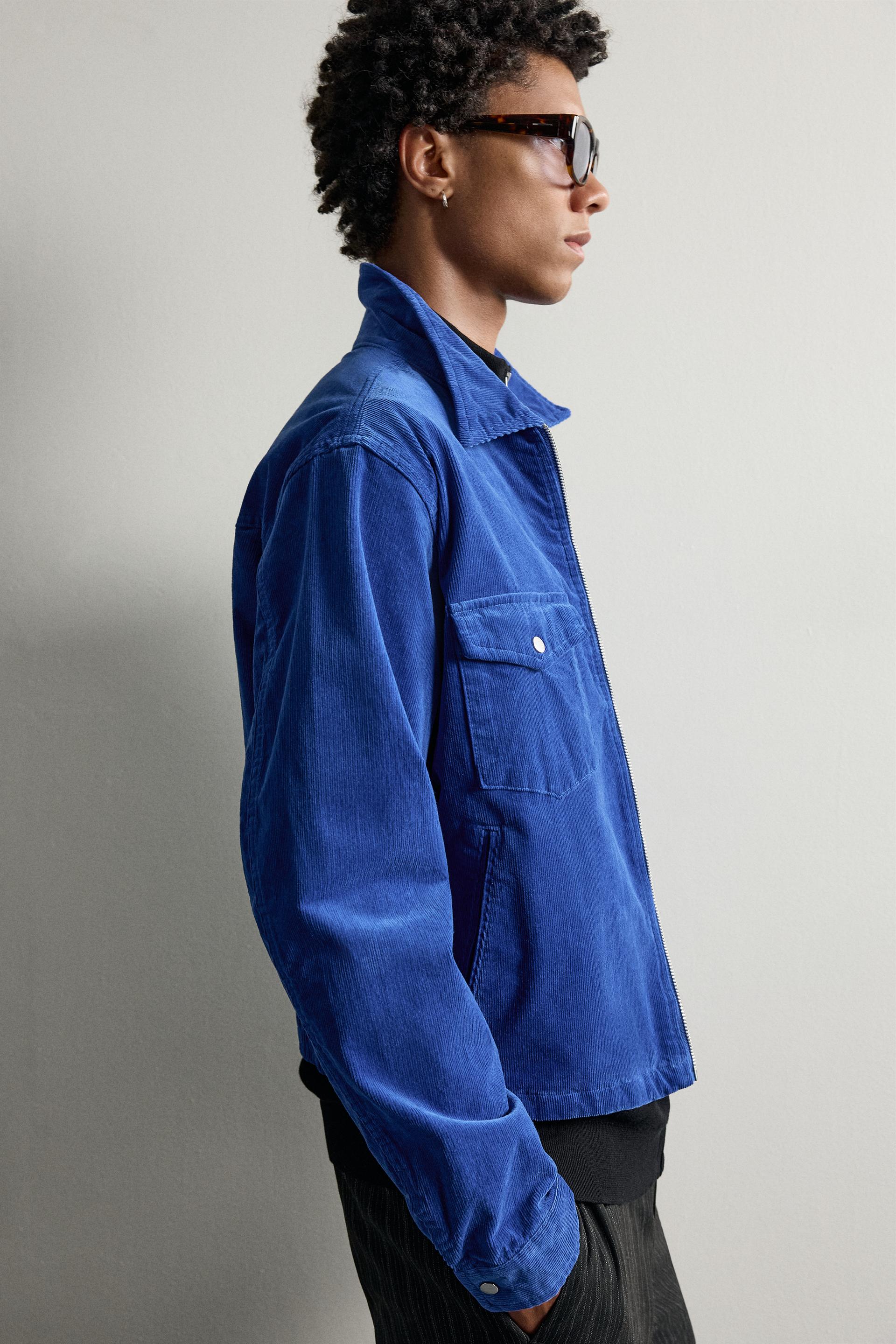 Zara Washed Corduroy Zip Overshirt — Cornflower blue