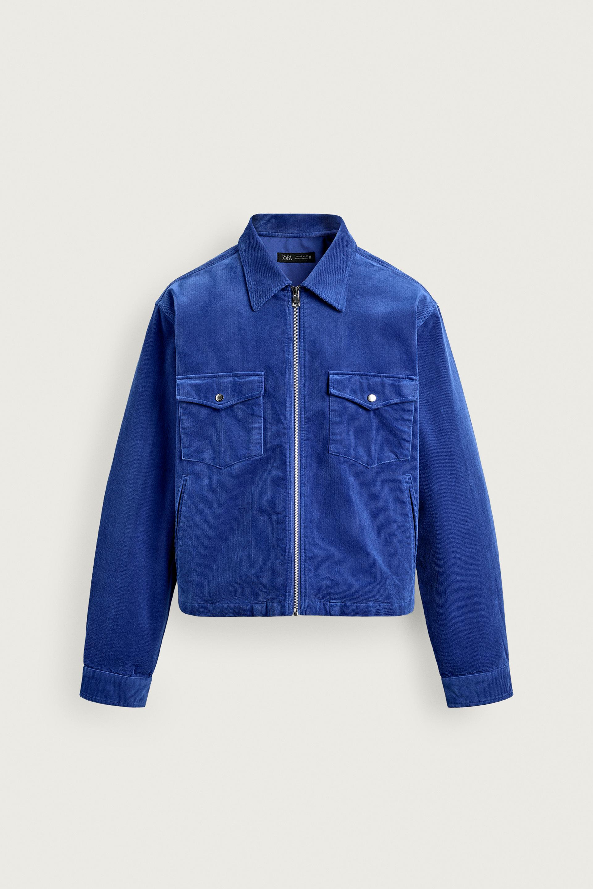Zara Washed Corduroy Zip Overshirt — Cornflower blue