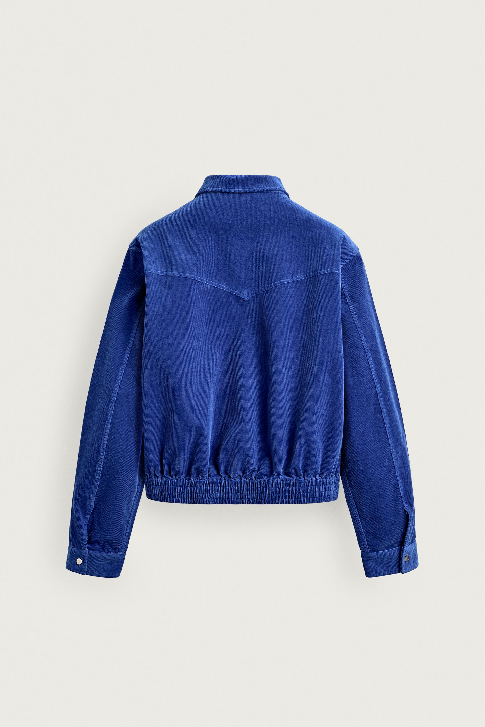 Zara Washed Corduroy Zip Overshirt — Cornflower blue