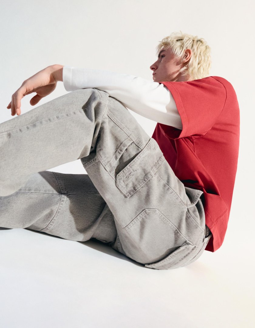 Bershka Baggy Cargo Jeans — Silver