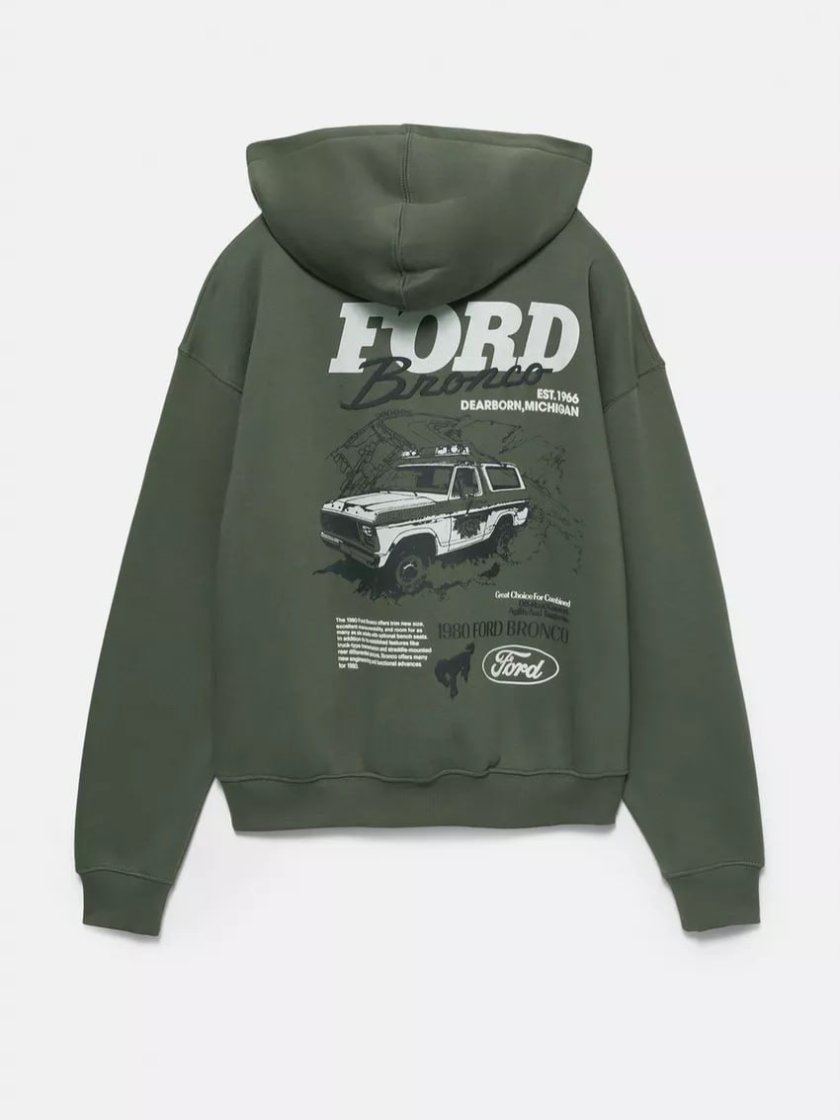 Pull&Bear Ford Bronco Graphic Hoodie — Khaki