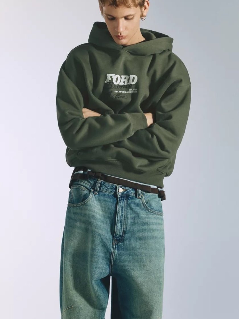 Pull&Bear Ford Bronco Graphic Hoodie — Khaki