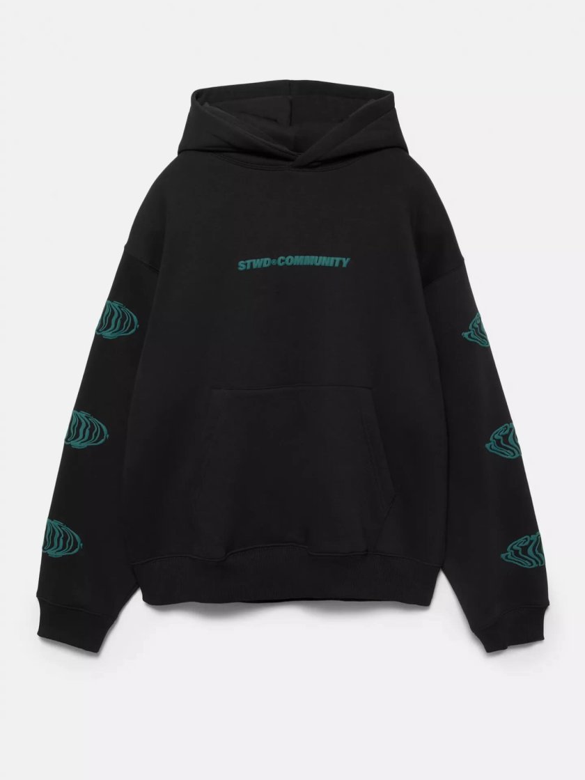 Pull&Bear Graphic Print Hoodie — Black