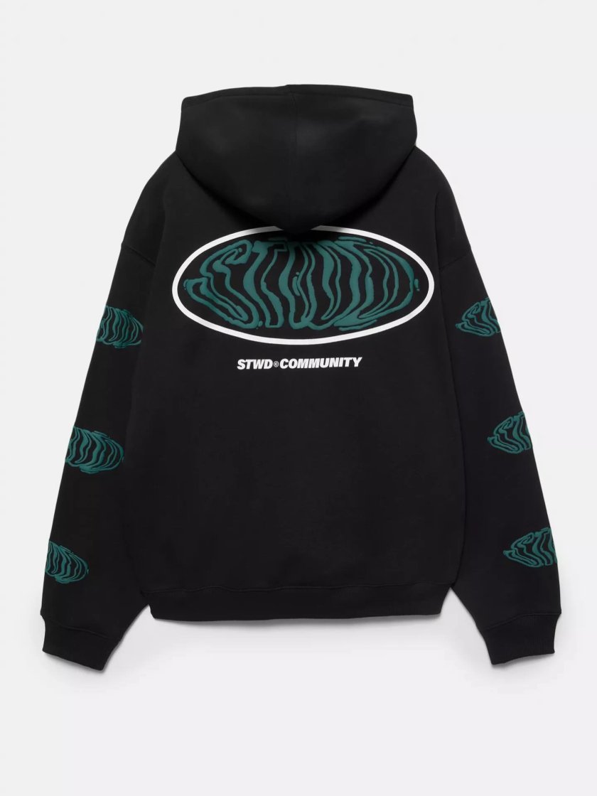 Pull&Bear Graphic Print Hoodie — Black