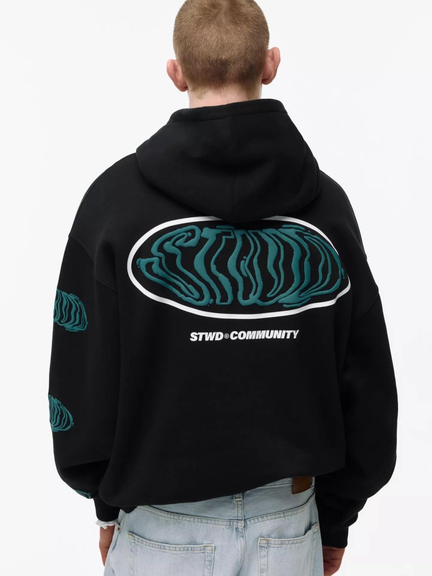 Pull&Bear Graphic Print Hoodie — Black