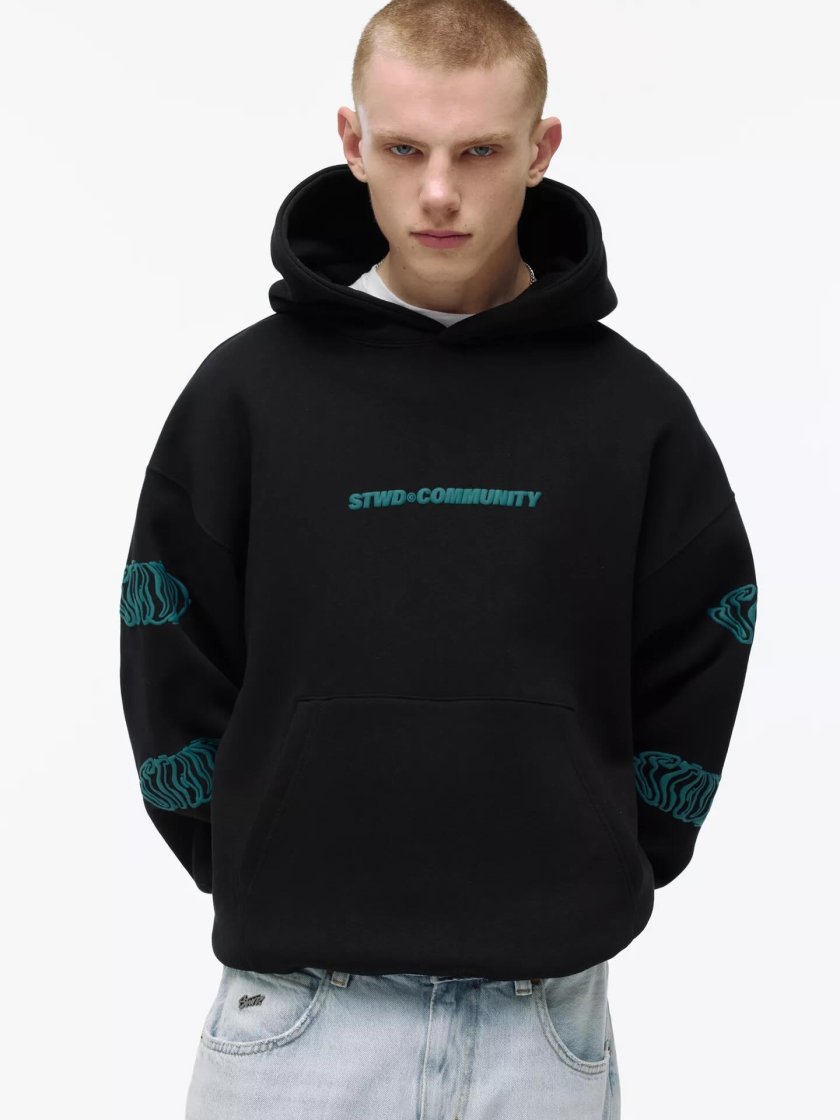 Pull&Bear Graphic Print Hoodie — Black