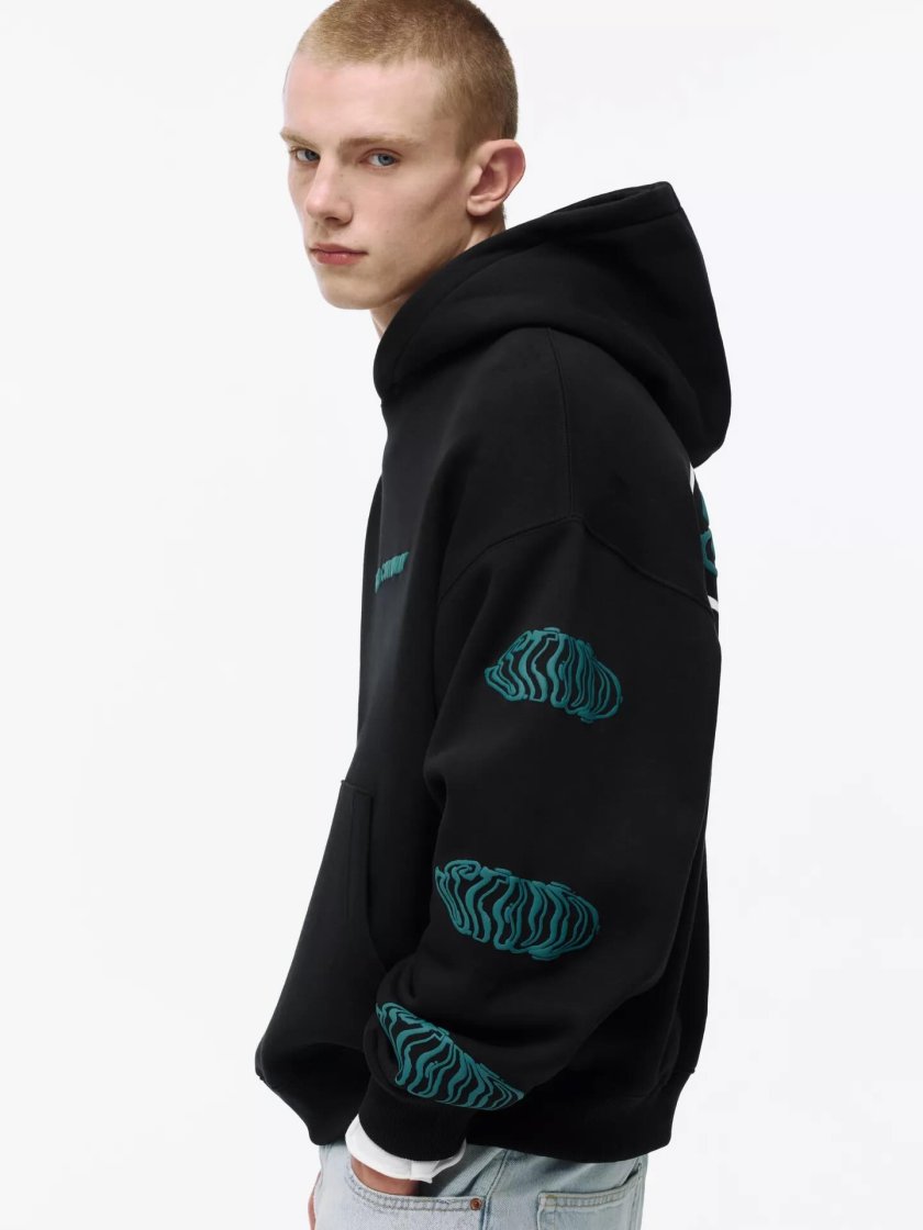 Pull&Bear Graphic Print Hoodie — Black
