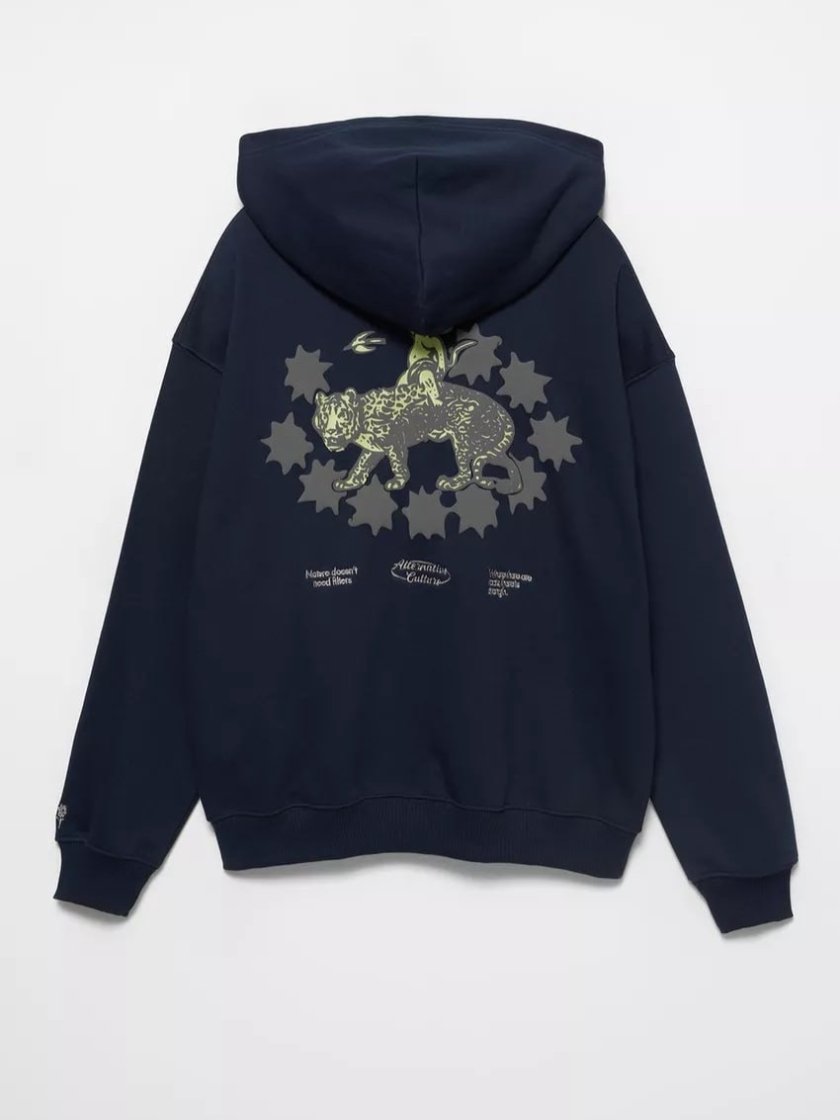 Pull&Bear Graphic Print Hoodie — Navy