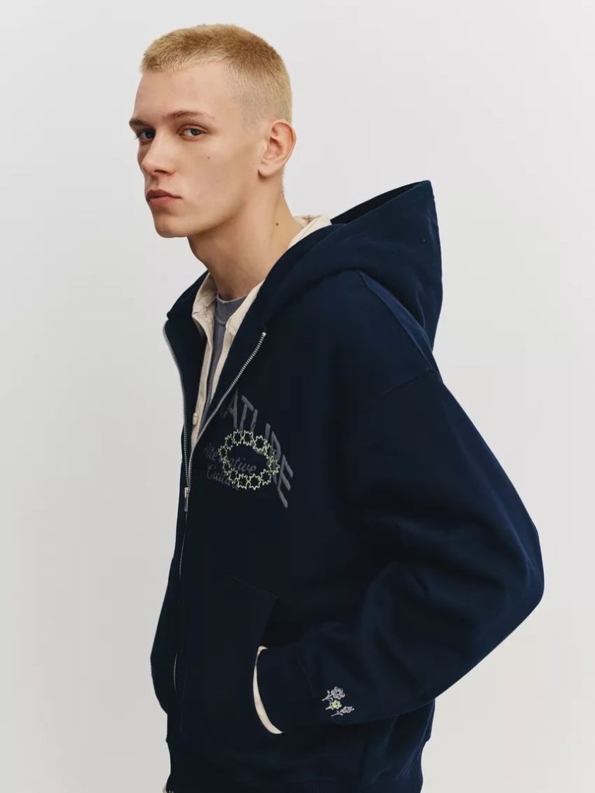Pull&Bear Graphic Print Hoodie — Navy