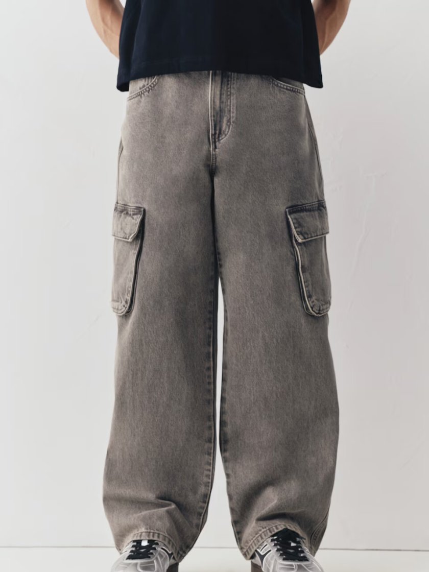 Pull&Bear Grey Baggy Cargo Denim — Silver