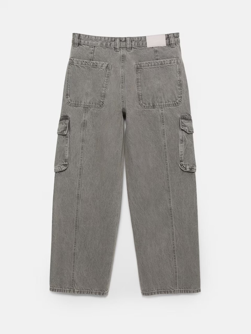 Pull&Bear Grey Baggy Cargo Denim — Silver
