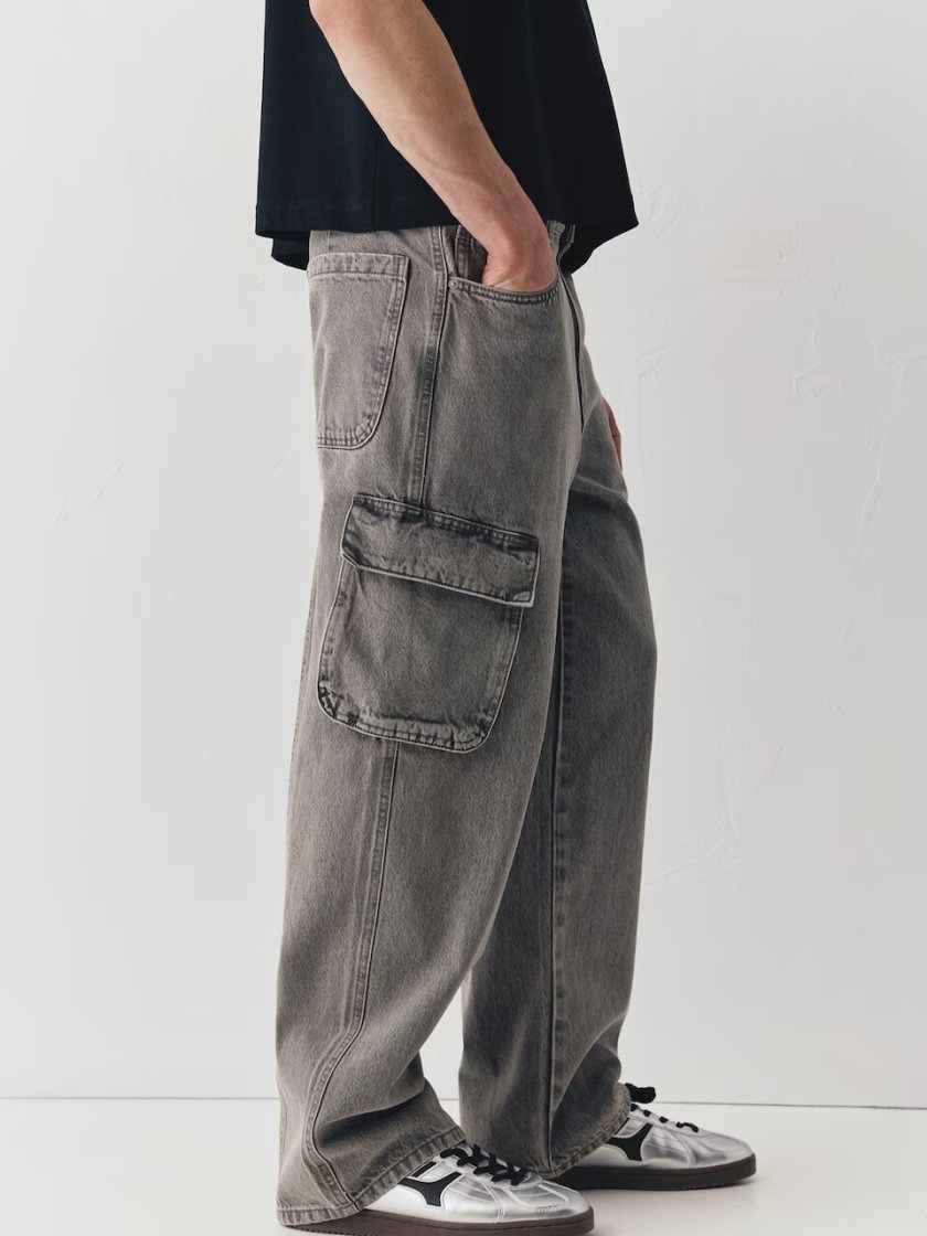 Pull&Bear Grey Baggy Cargo Denim — Silver