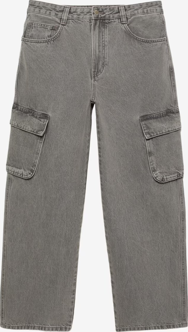 Pull&Bear Grey Baggy Cargo Denim — Silver